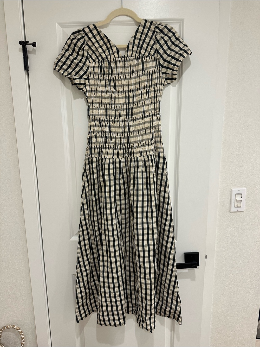 Black and White Gingham Maxi Smocked Dress